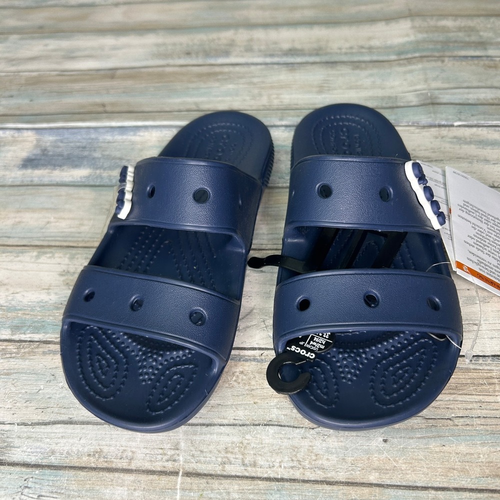 Crocs Classic Two-Strap‎ Sandals Slide Women's 4 Mens 2 Unisex Navy Blue Comfort - Picture 3 of 4
